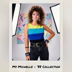 Vintage My Michelle Color Block Sleeveless Top Sz 9/10 Retro Mod Y2K Made in USA